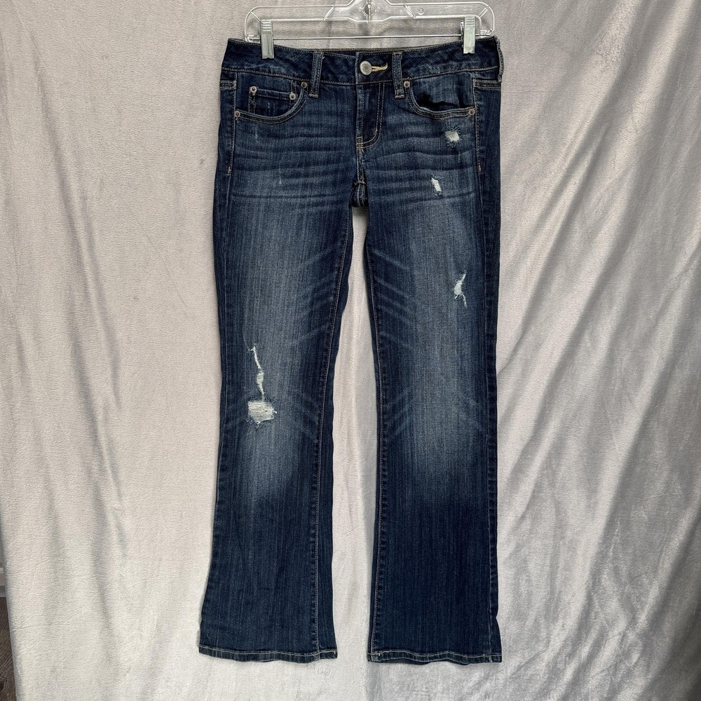 American Eagle Jeans Womens 2 Blue Favorite Boyfriend Stretch Distressed Bootcut